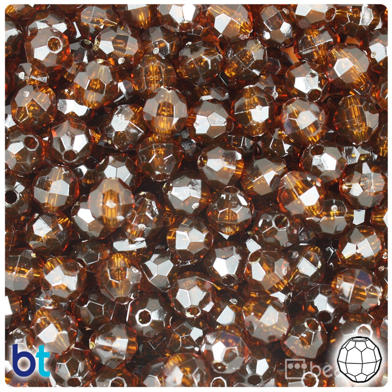 BeadTin Root Beer Transparent 8mm Faceted Round Plastic Craft Beads (450pcs)
